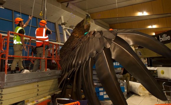 Workers secure a giant eagle